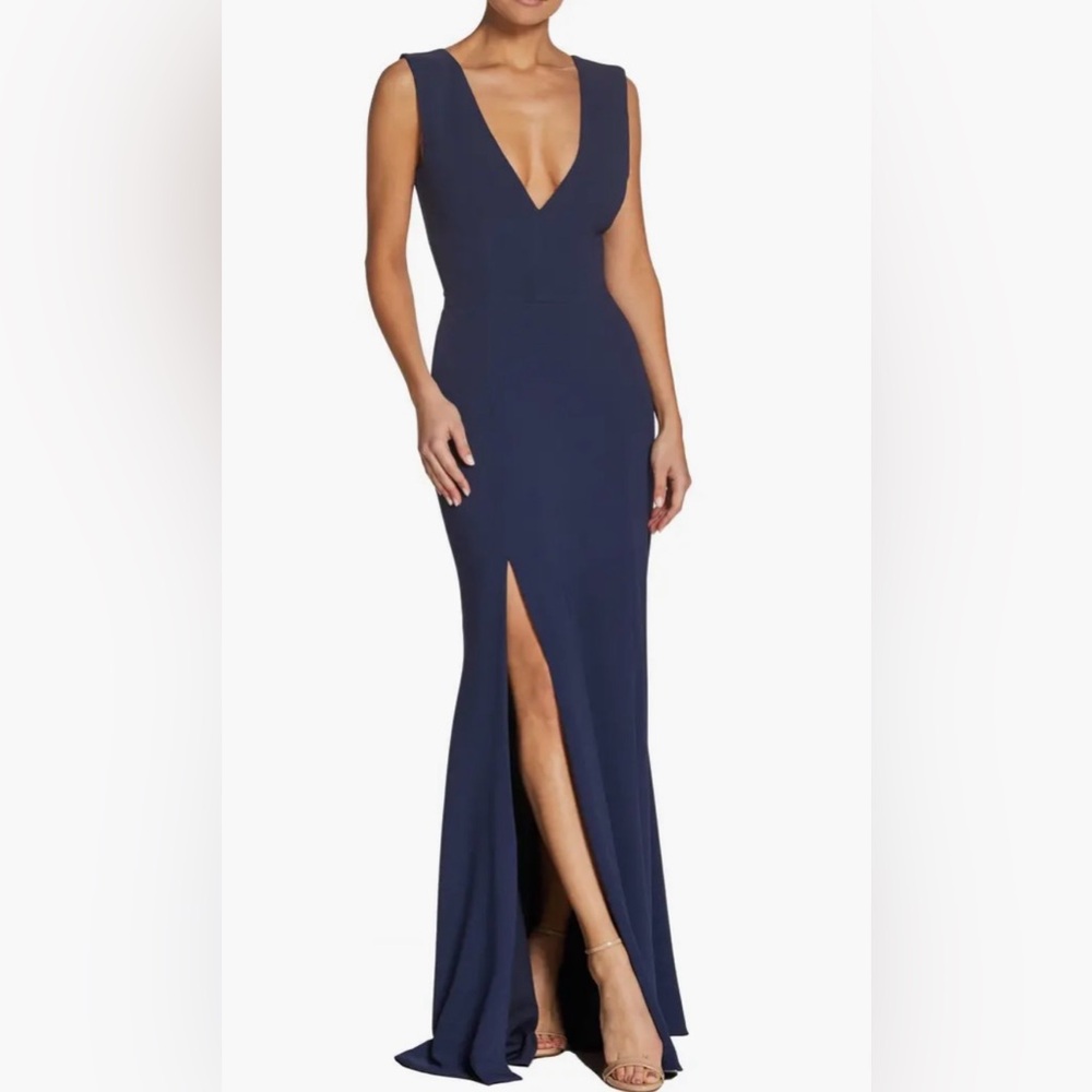 Dress the Population Sandra Plunging Gown in Midnight Blue Size Small (NWT)